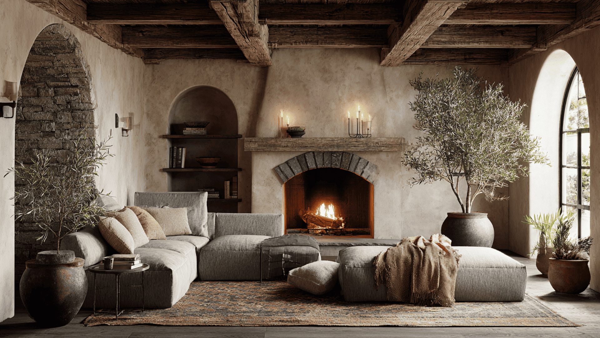 Cozy Living Room with Stone Fireplace