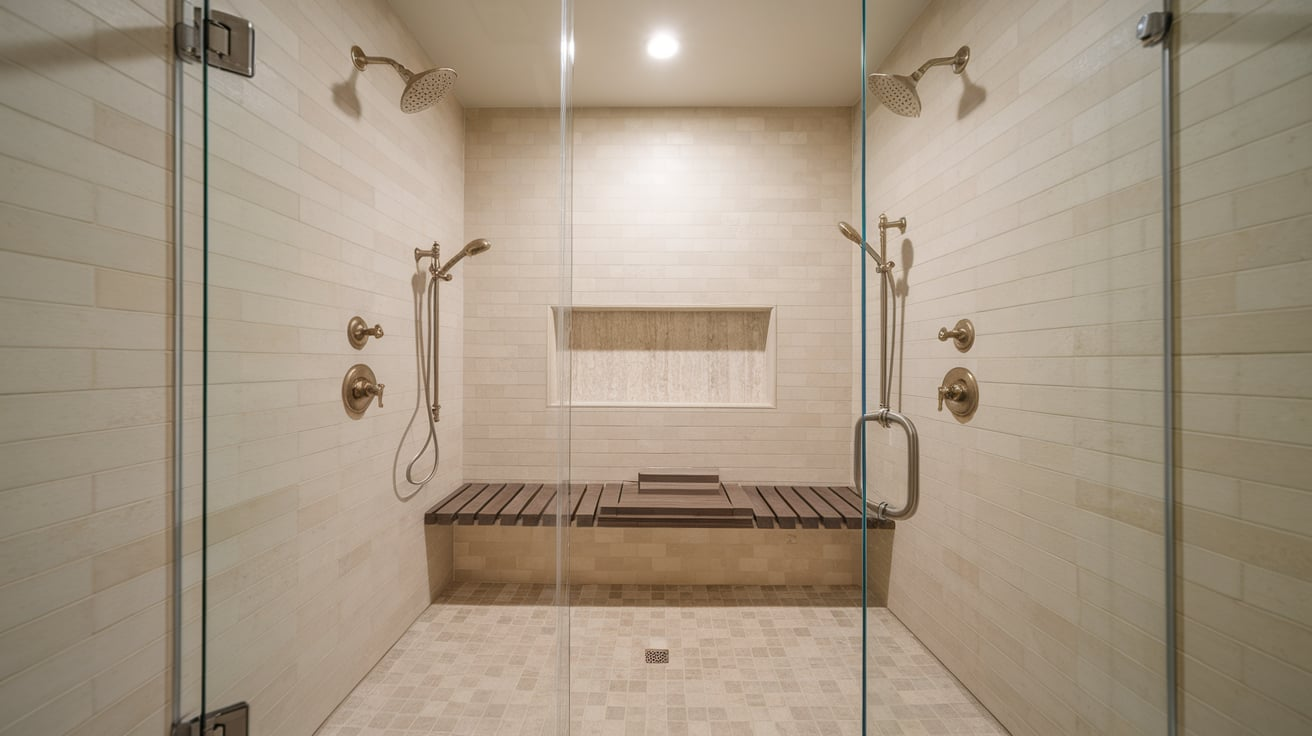 Double Showerheads and Benches