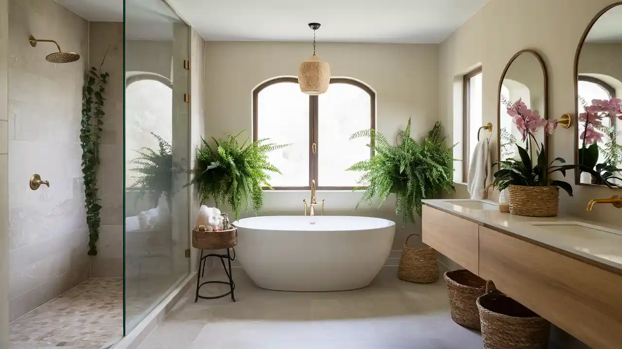 Greenery & Natural Touches for a Serene Master Bathroom