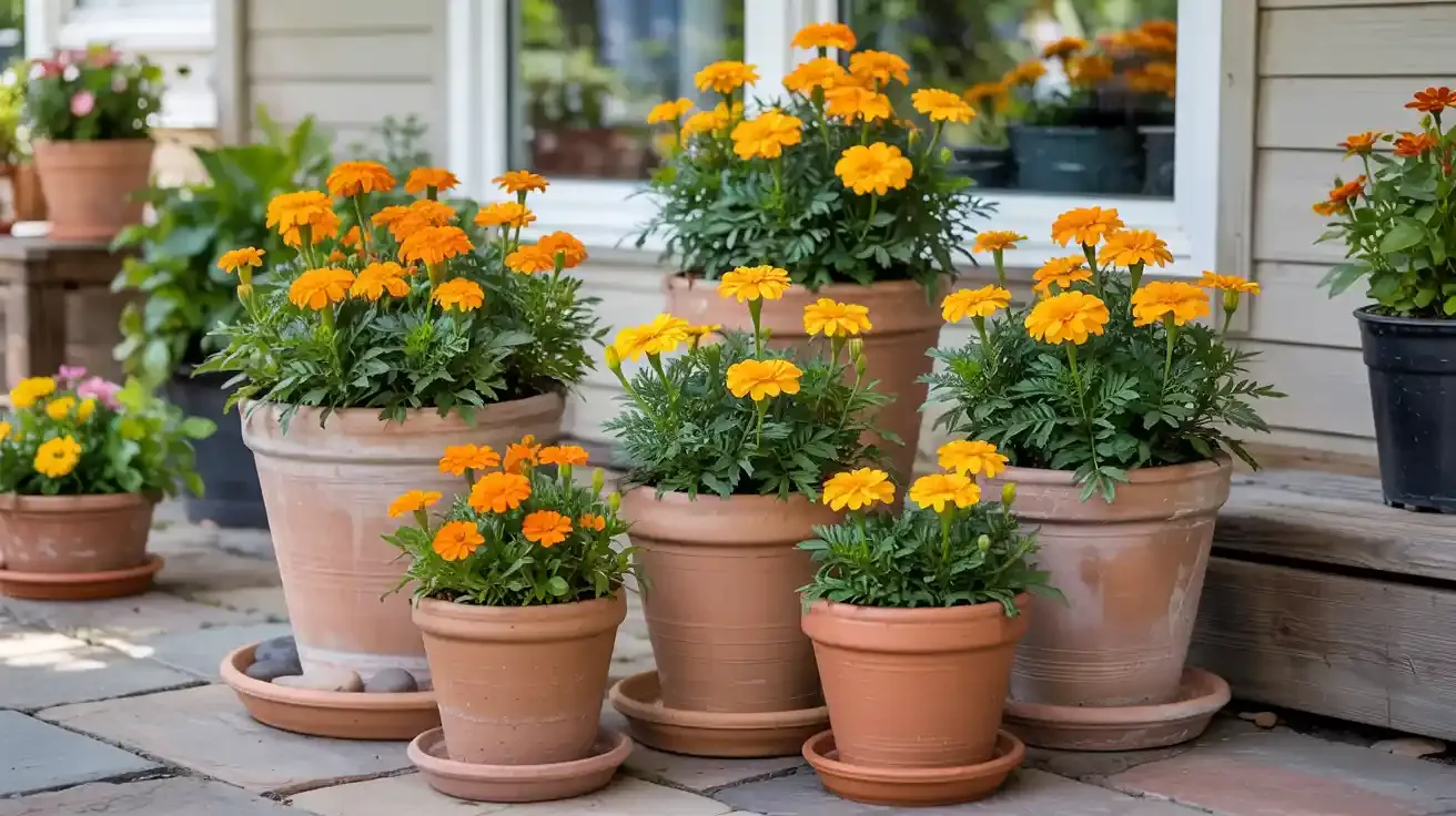 Grouped Terracotta Pots with Marigolds