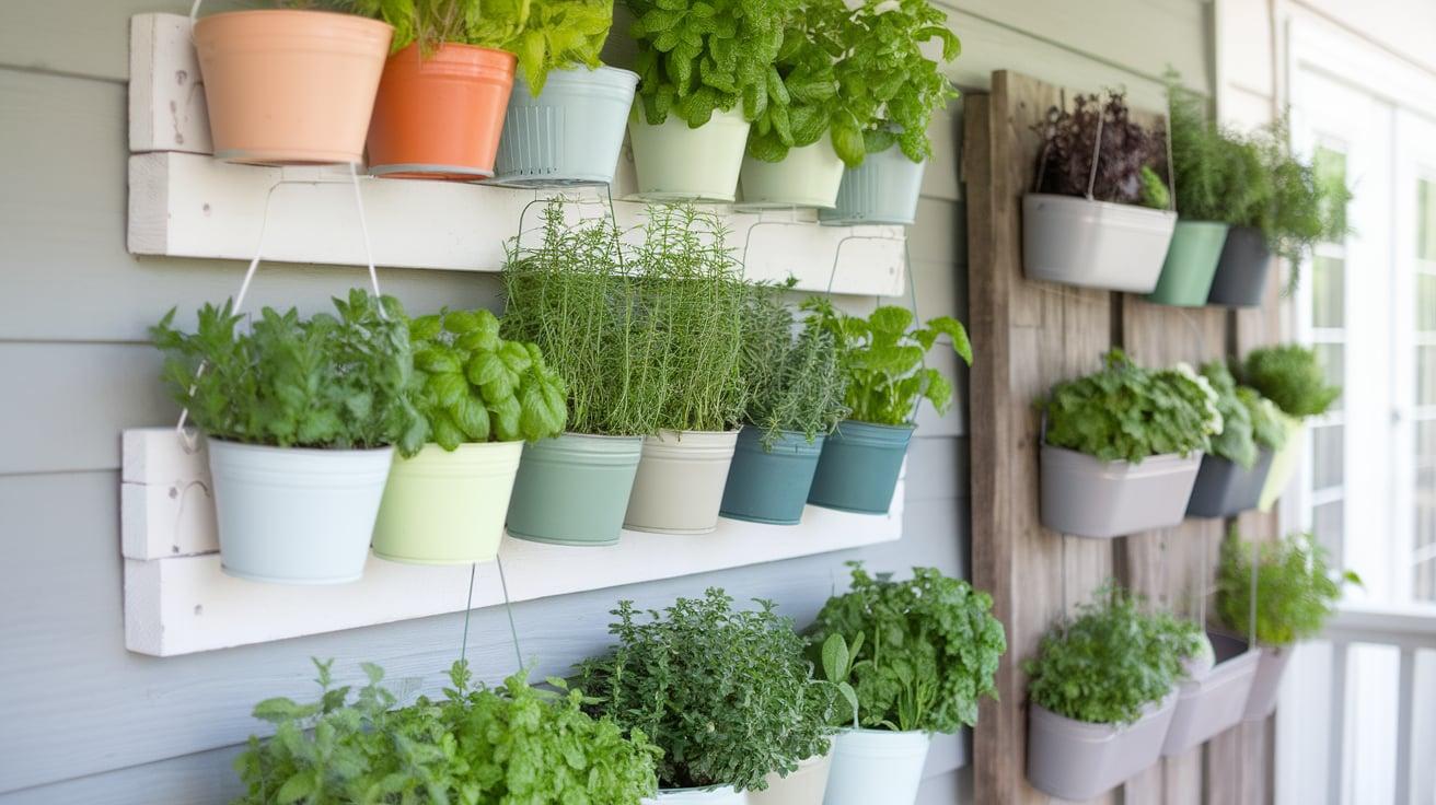 Hanging Herb Garden on a Porch Wall