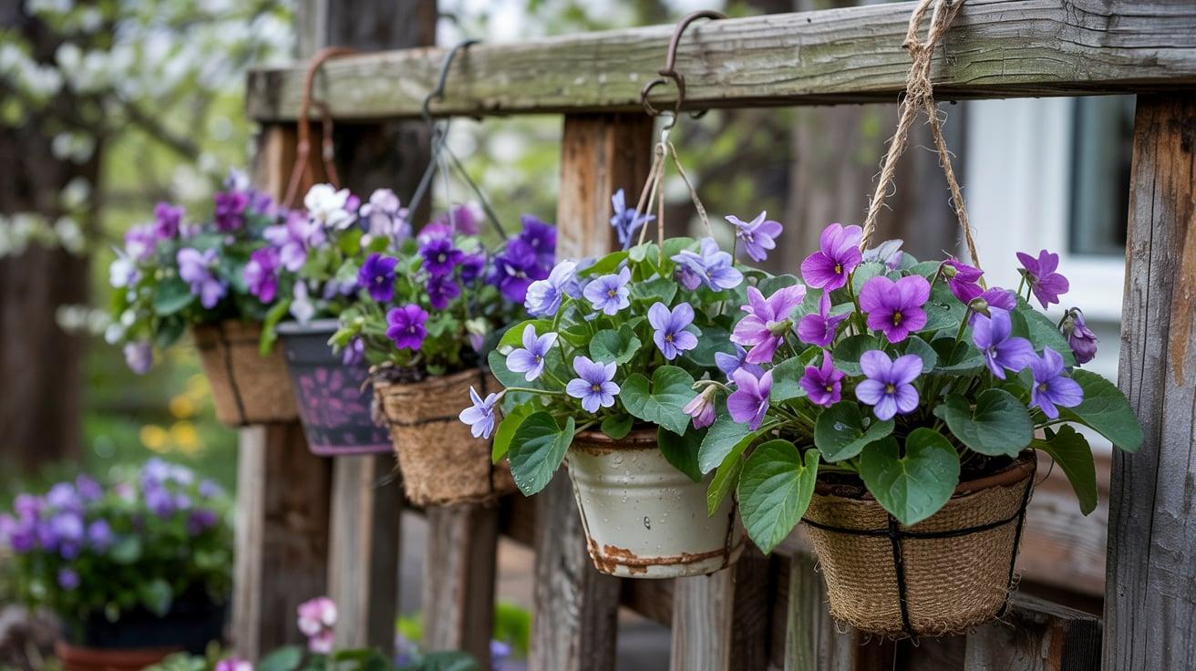 Hanging Violets on Porch Rails