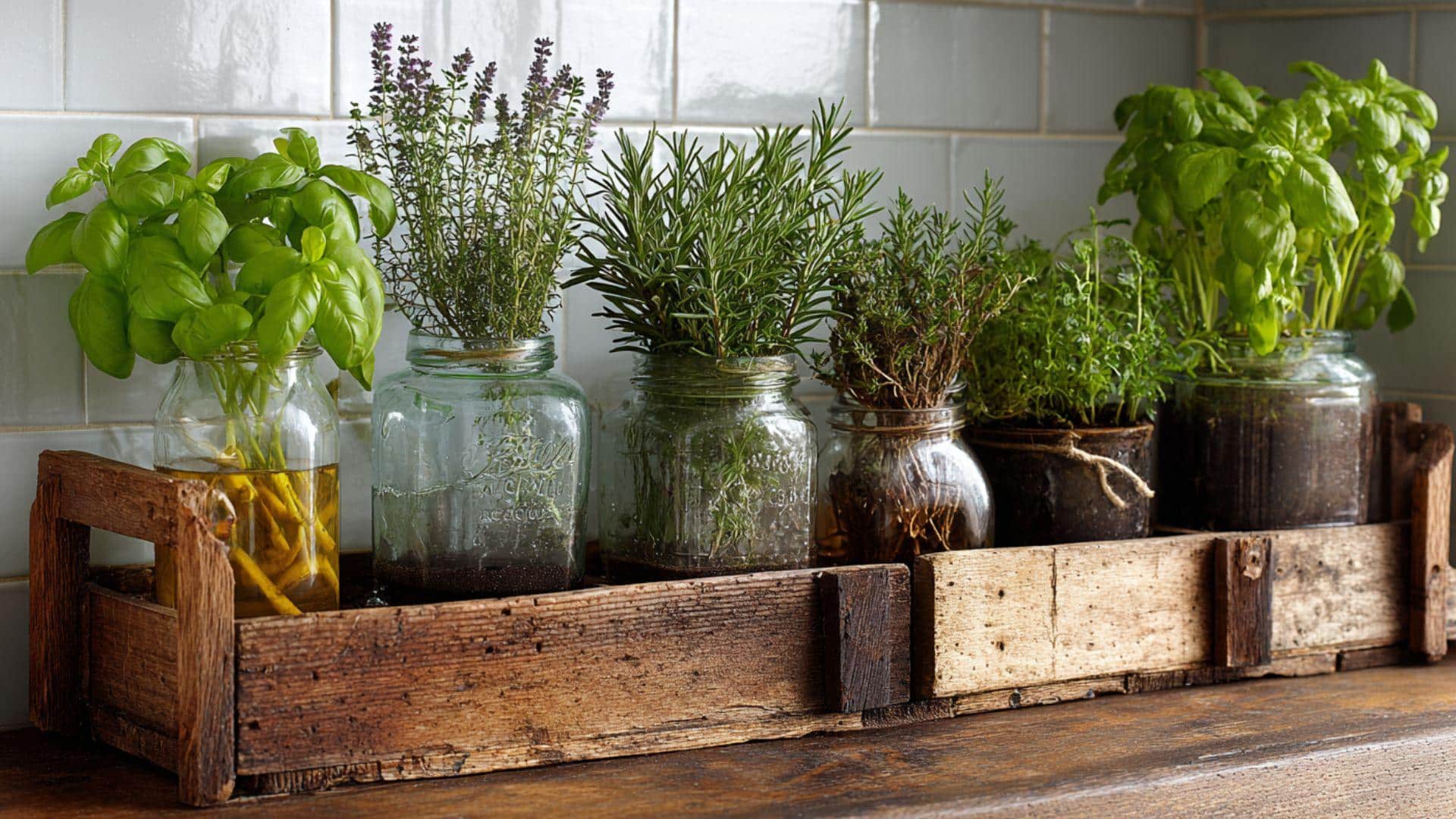 Herb Garden in Rustic Containers