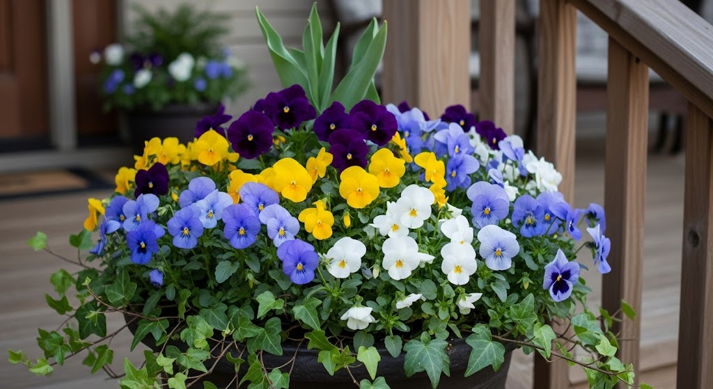 Layered Pansies and Ivy