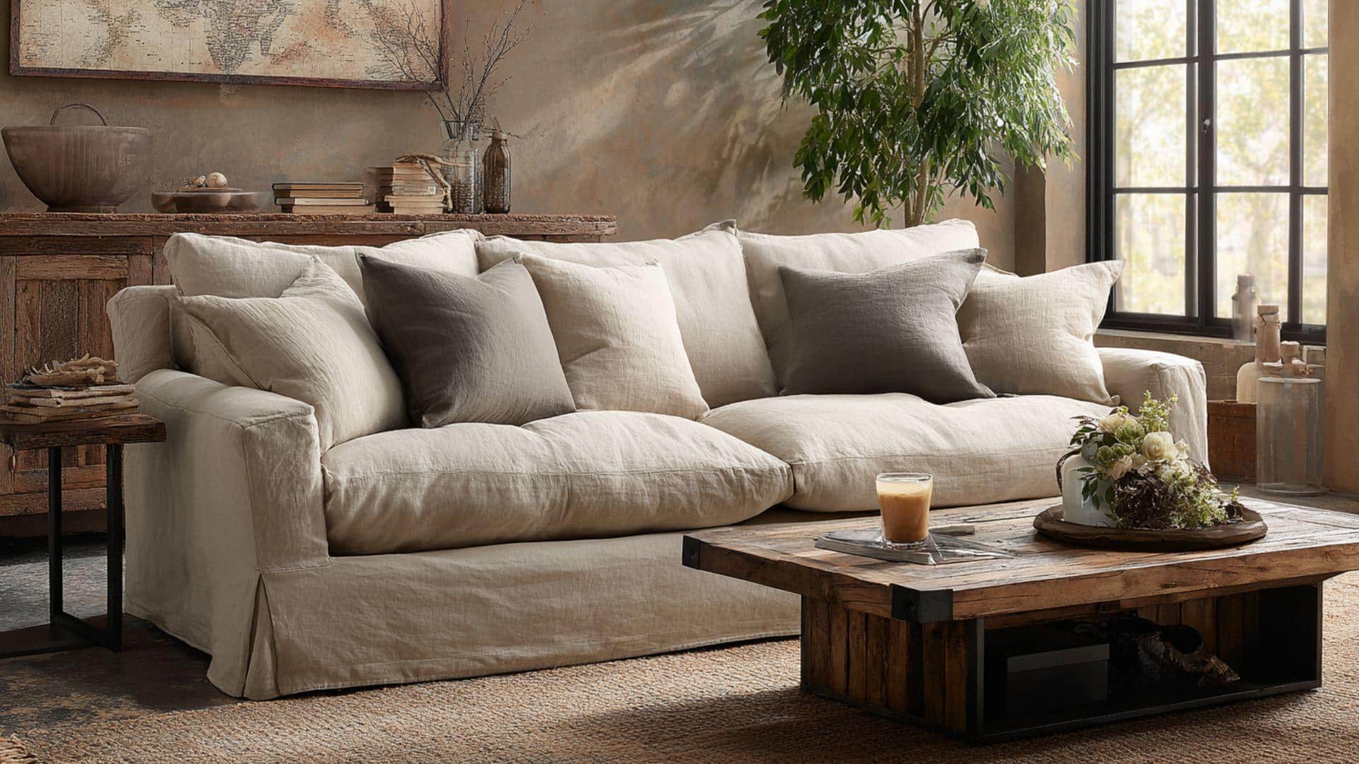 Linen or Cotton Upholstered Sofas
