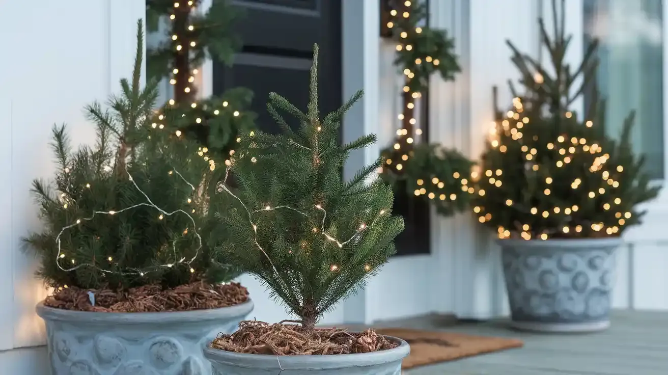 Mini Pine Trees with White Lights