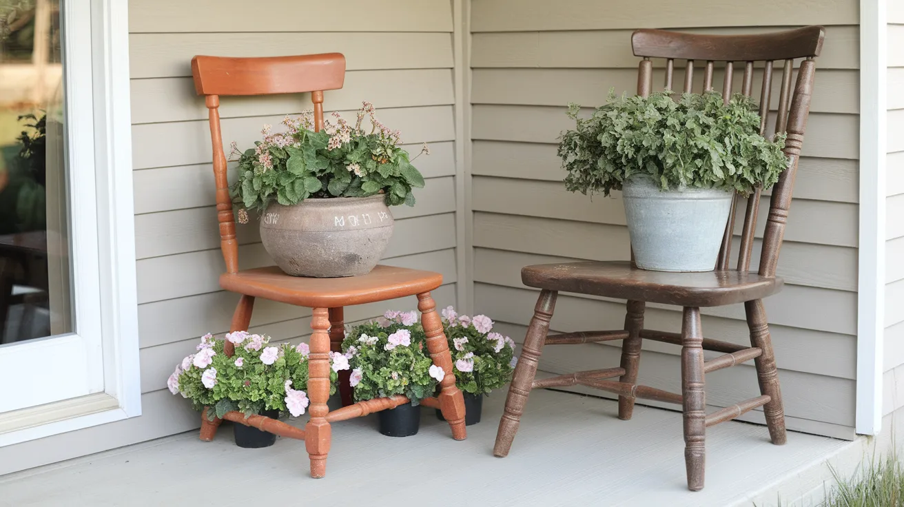 Old Chairs Holding Potted Plants