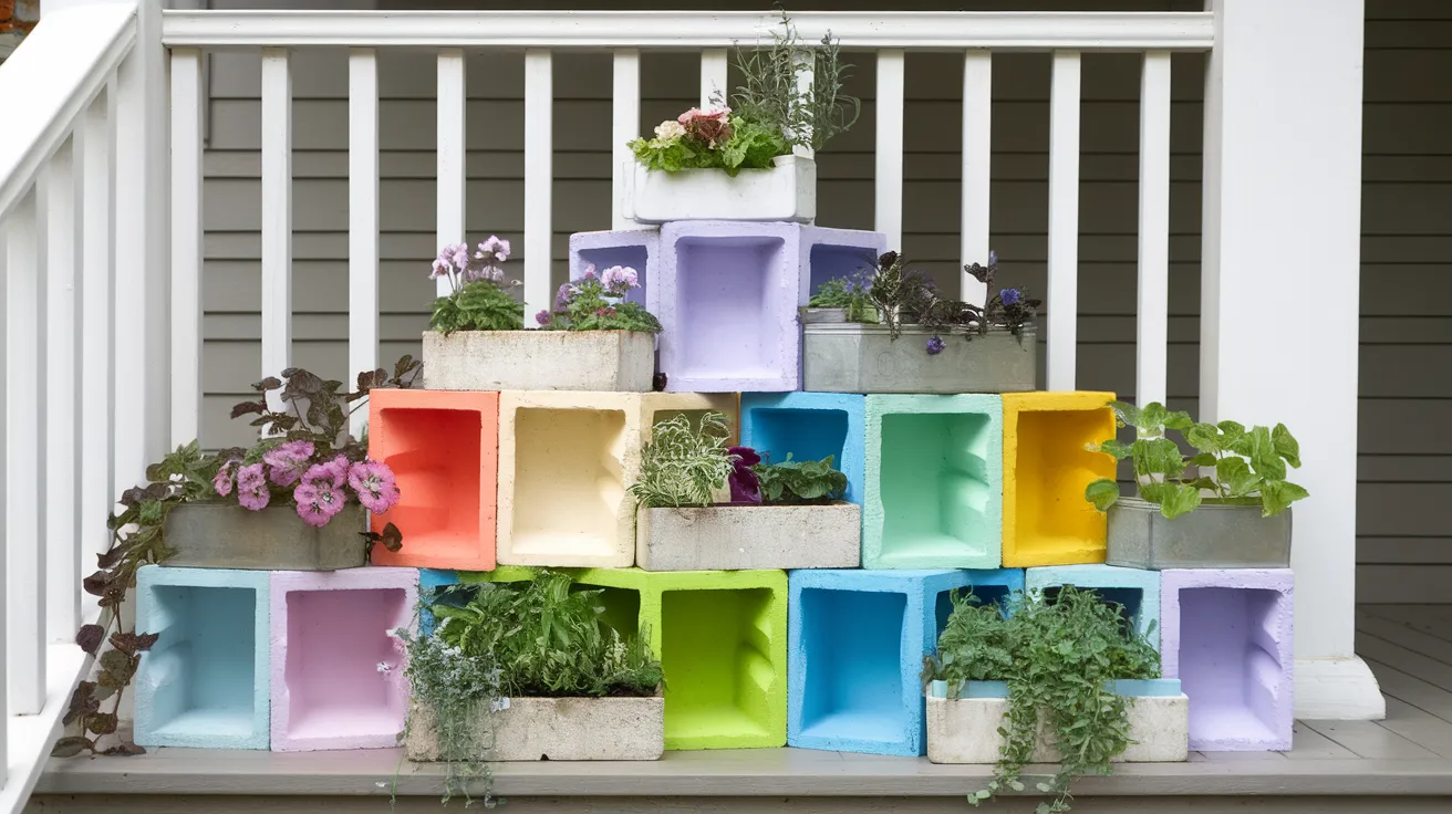 Painted Cinder Blocks as Planters