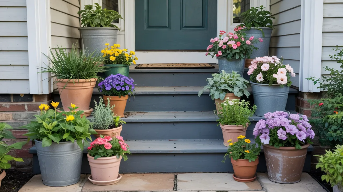 Porch Steps with Layered Planters