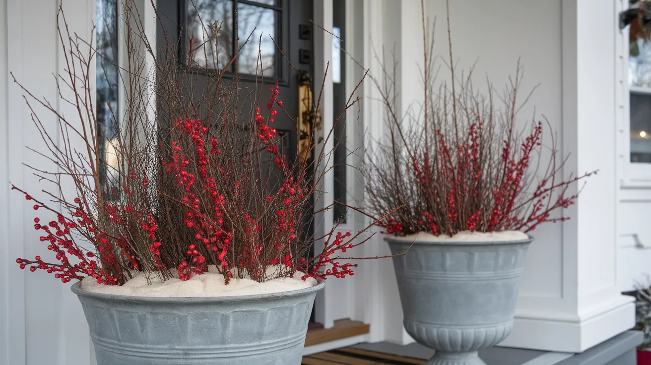 Red Berries and Bare Sticks in Pots