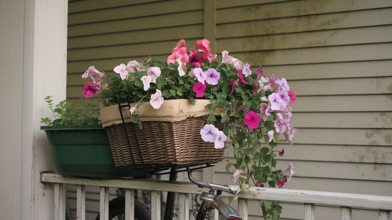 Repurposed Bicycle Basket Planter