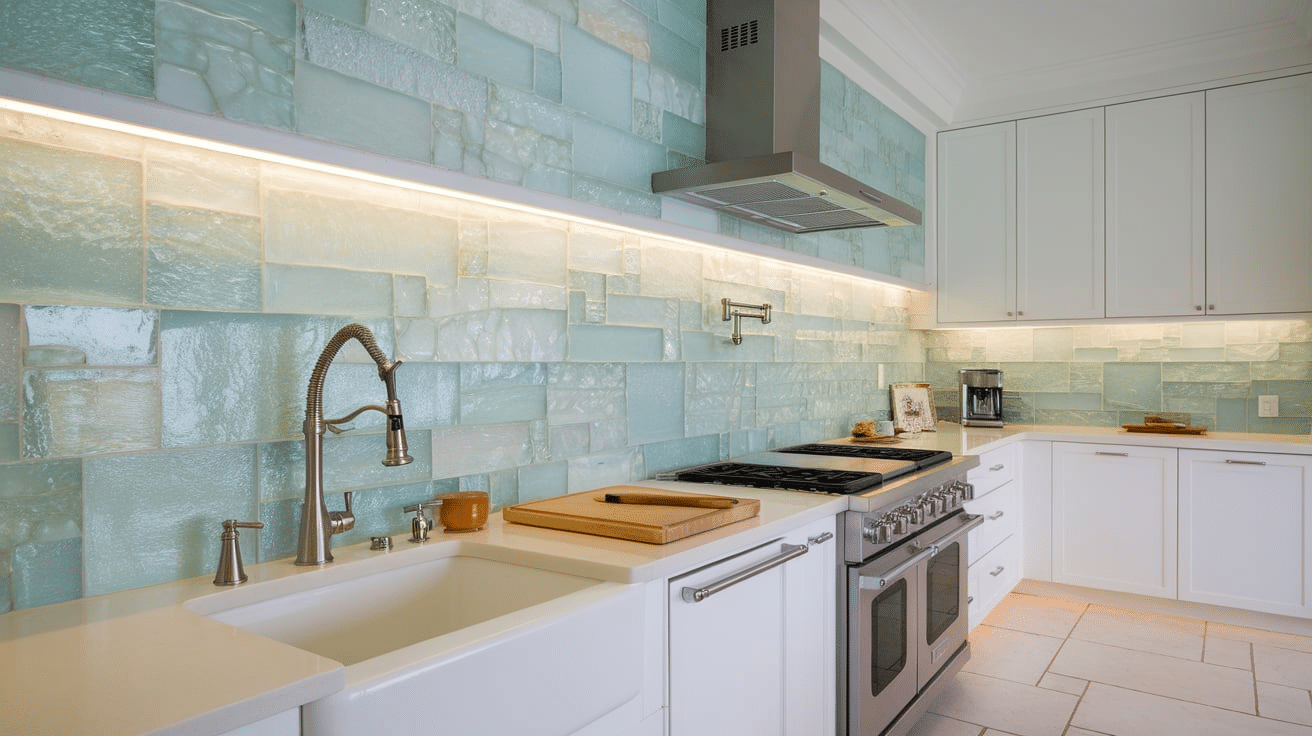 Sea-Glass Tile Backsplash