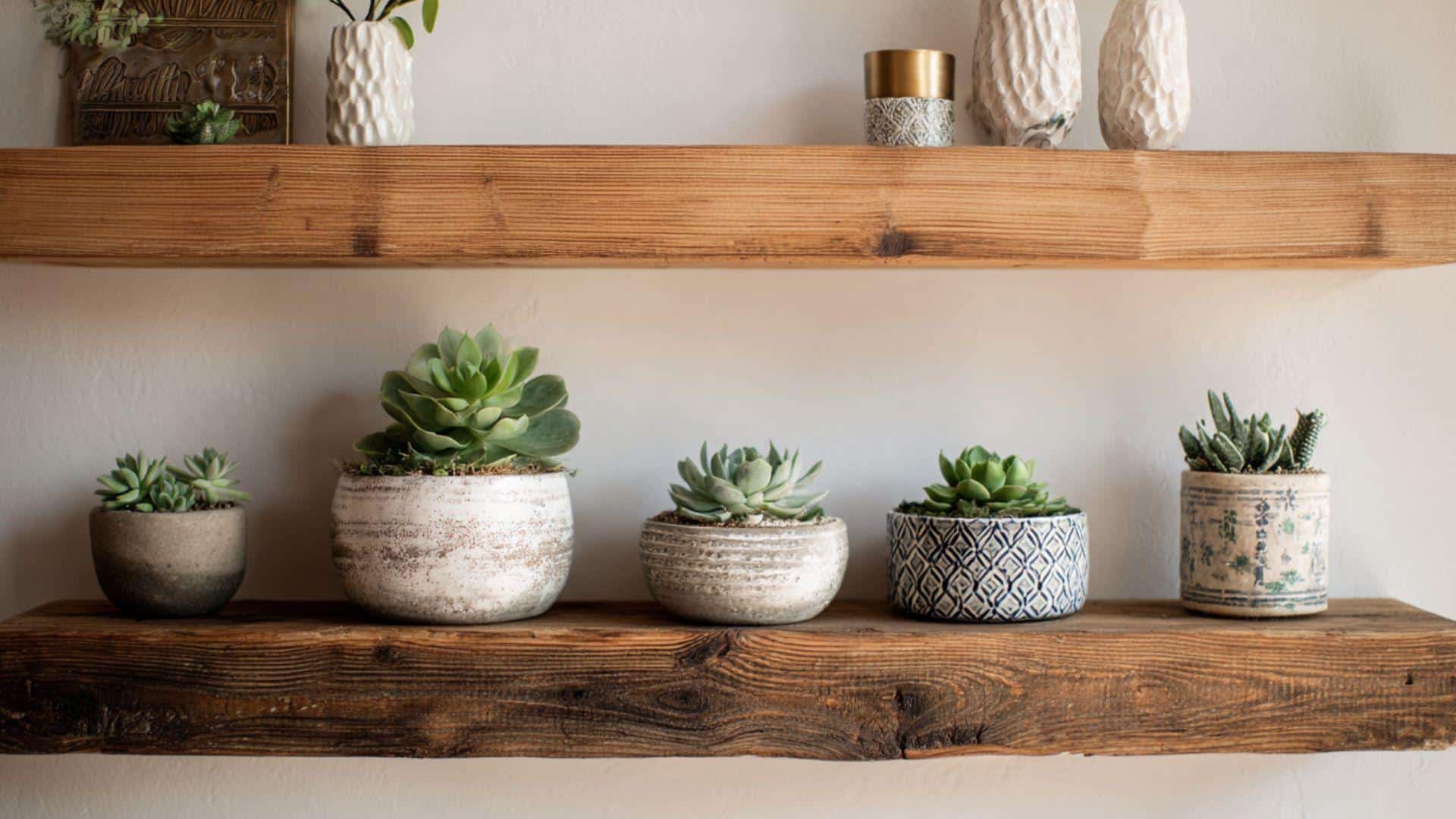 Small Succulent Arrangements on Shelves