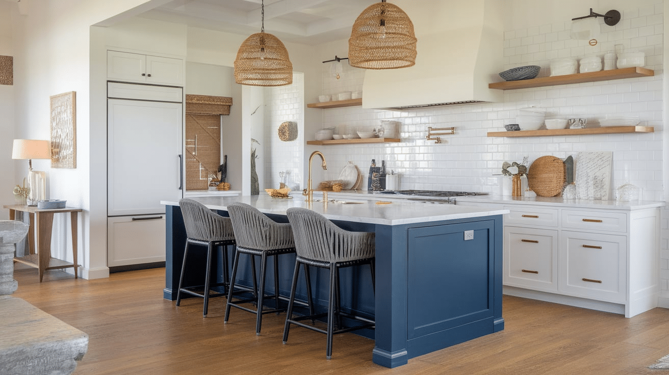 Statement Kitchen Island in Coastal Colors