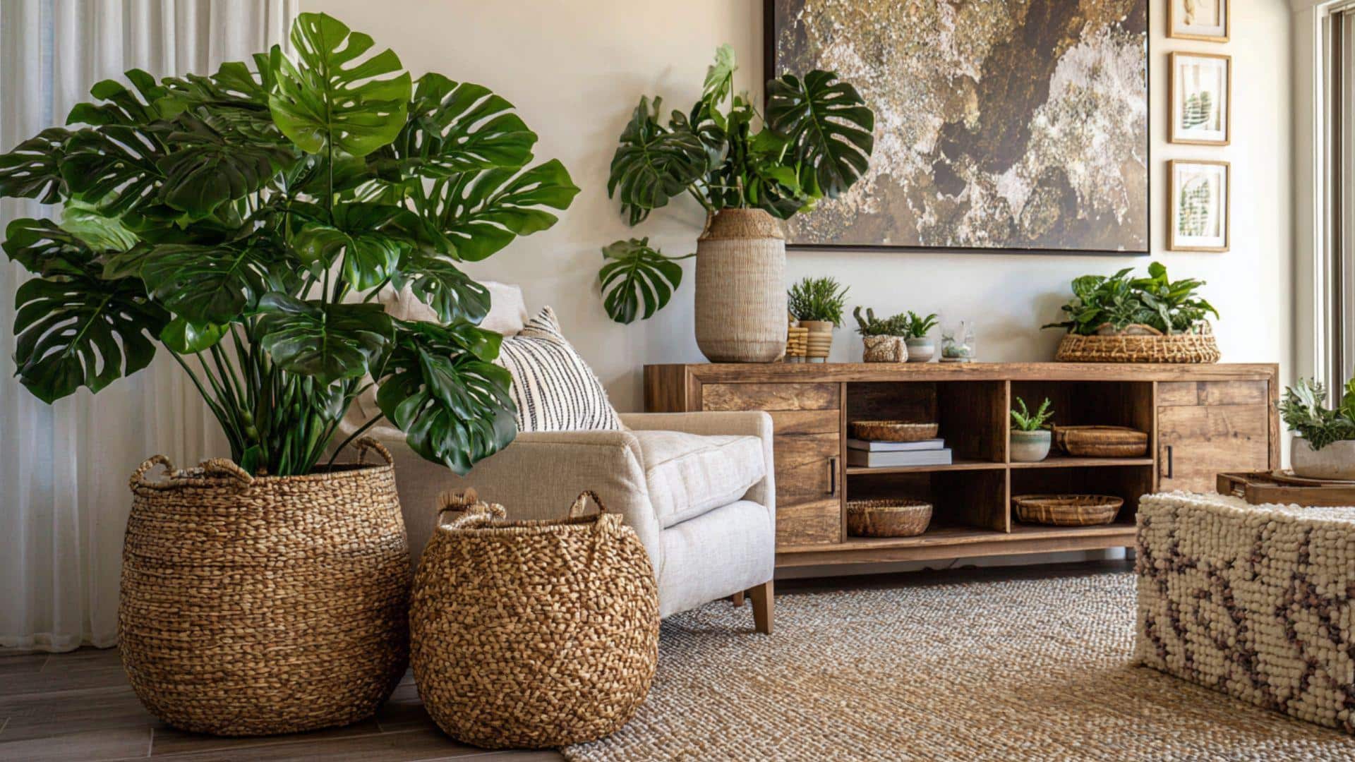 Statement Plants in Woven Baskets