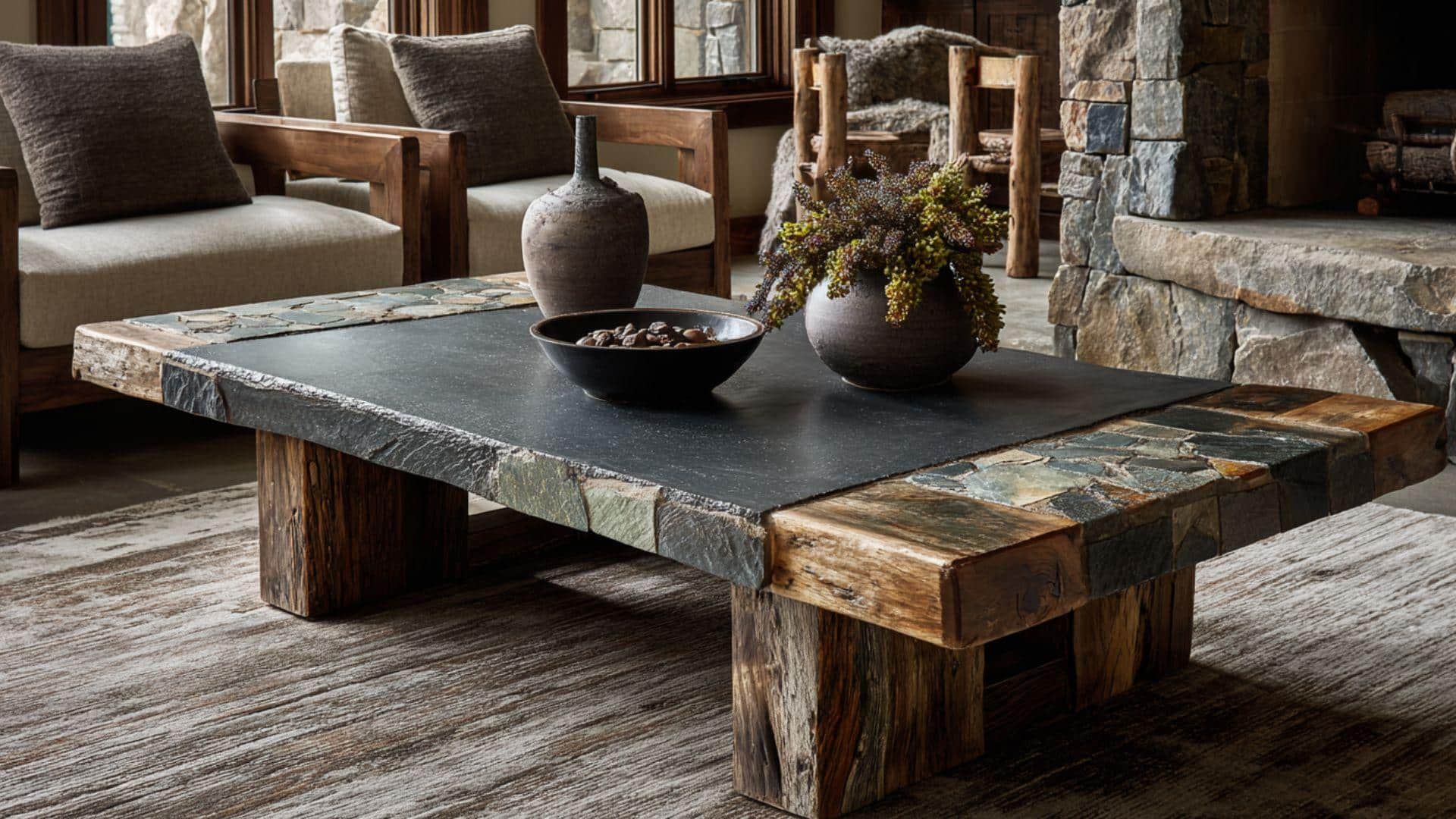 Stone-Inlaid Coffee Table