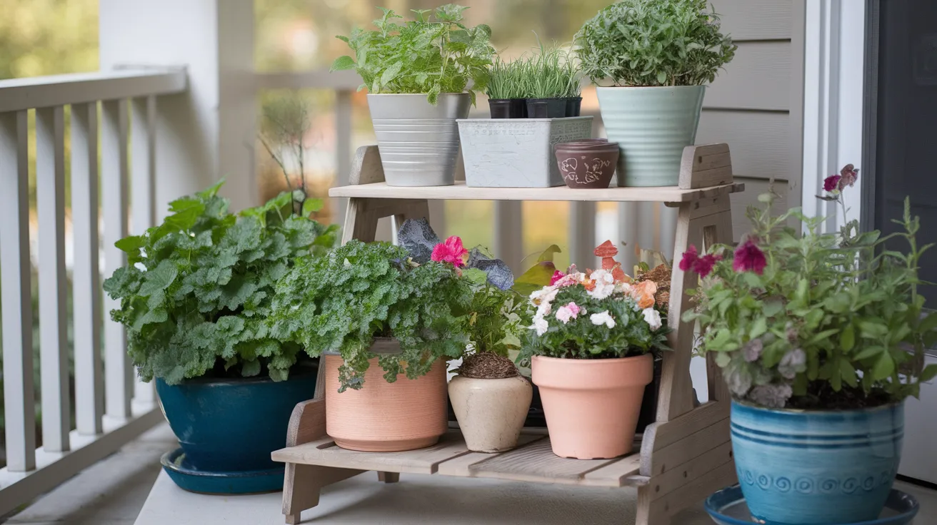Tiered Wooden Shelves of Plants