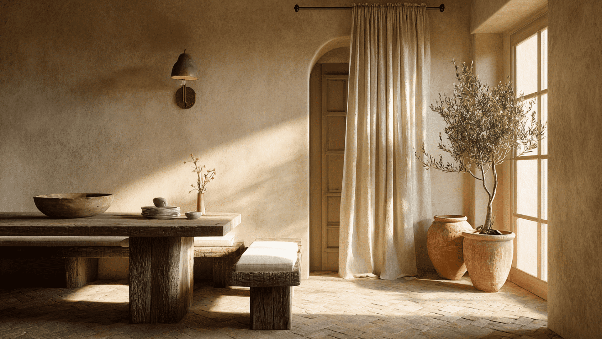 Tuscan House Interior with Plants & Garden Elements