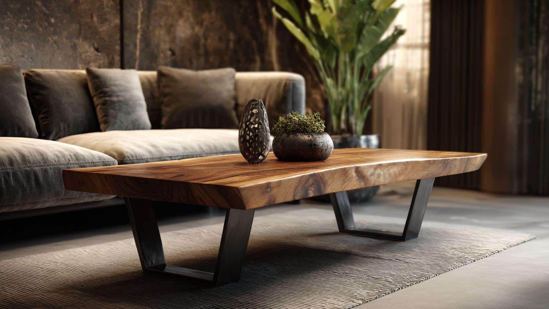 Wooden Coffee Table with Metal Legs