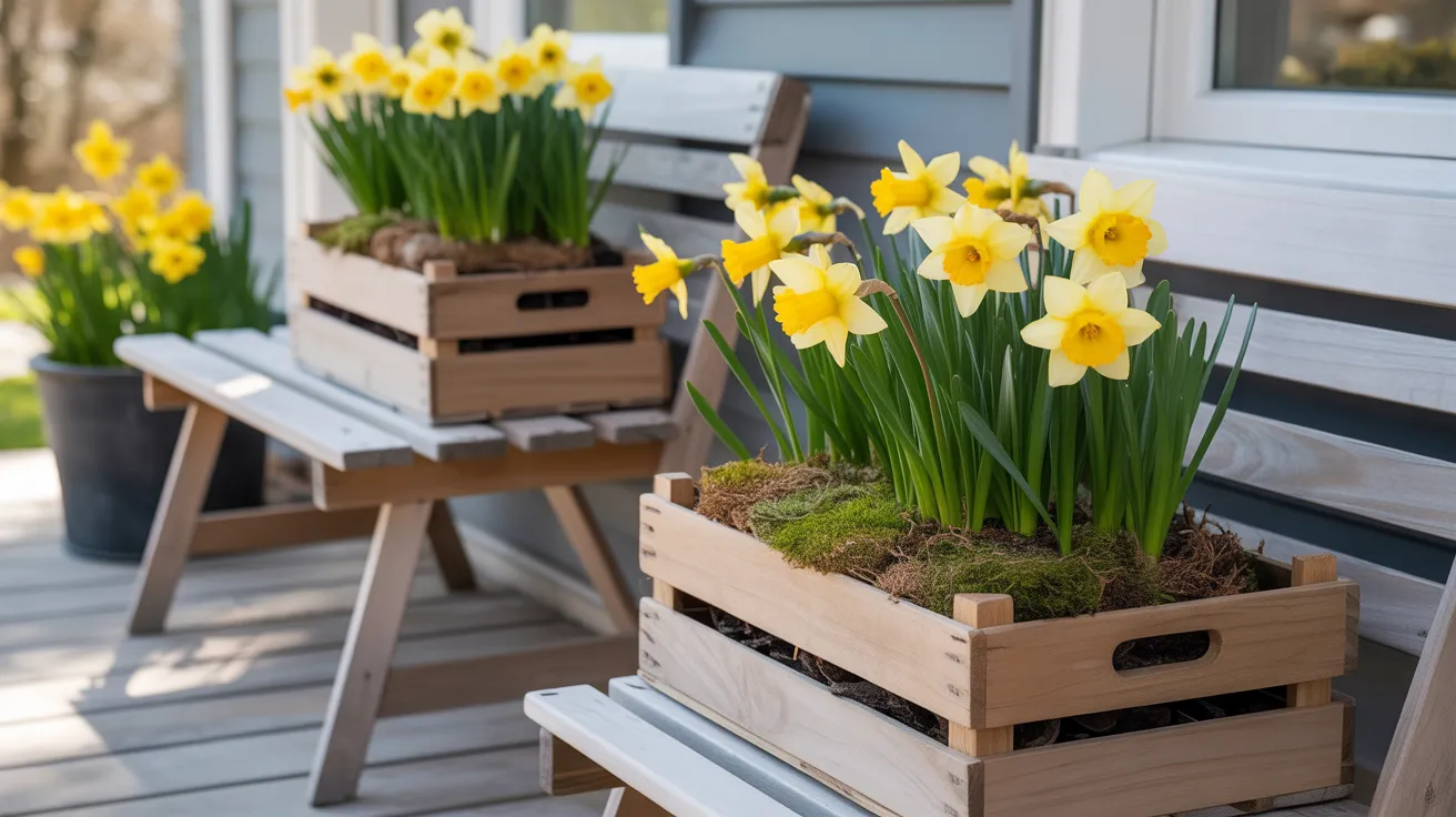 Wooden Crates with Daffodils