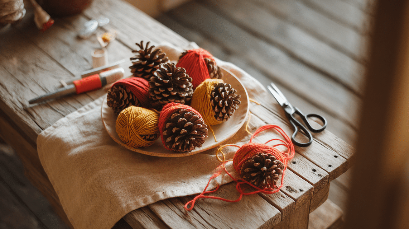 Yarn Wrapped Pine Cones