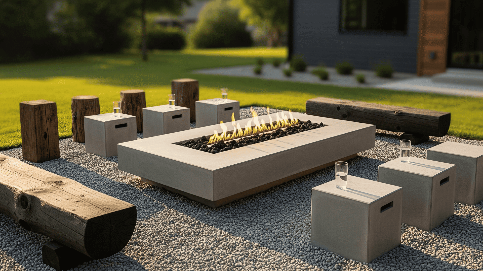 Concrete slab fire pit