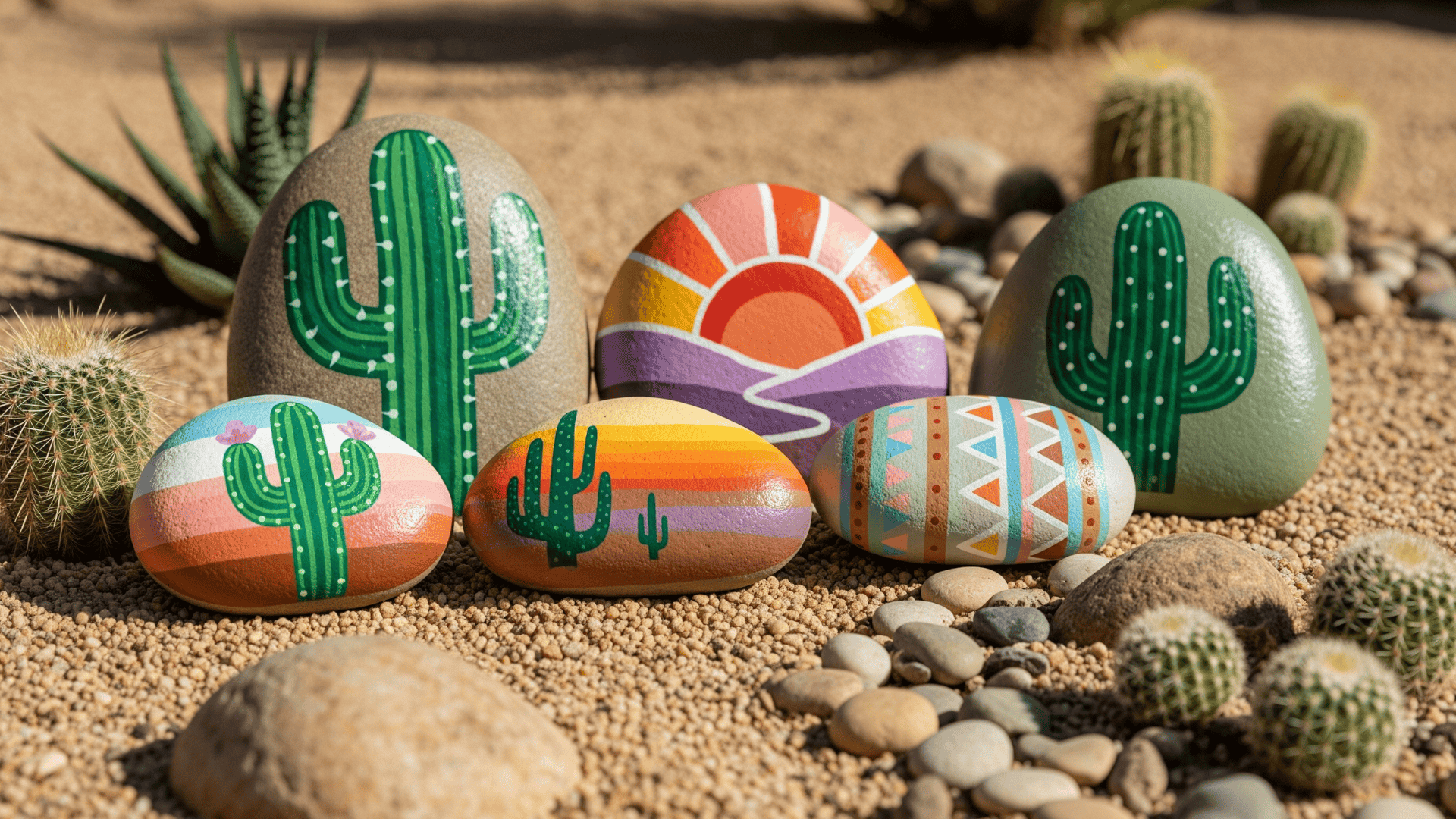 Paint rocks with desert themes