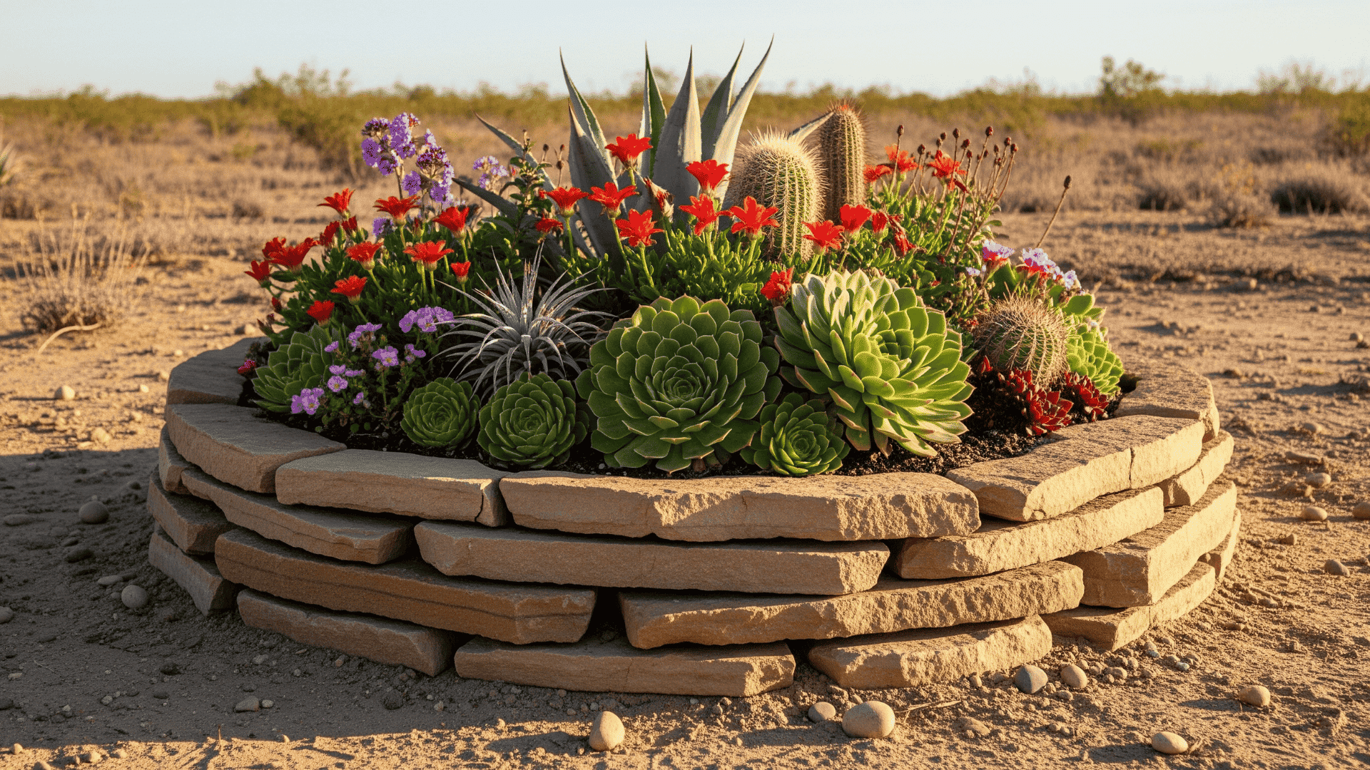 Stack flat stones for planters