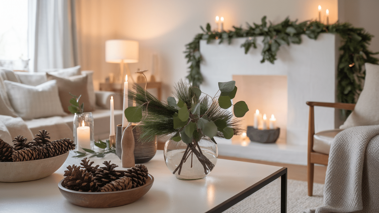 Natural Decor Using Pinecones and Greenery