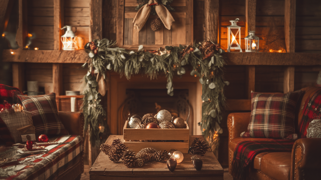 3. Rustic Farmhouse Living Room Christmas Setup