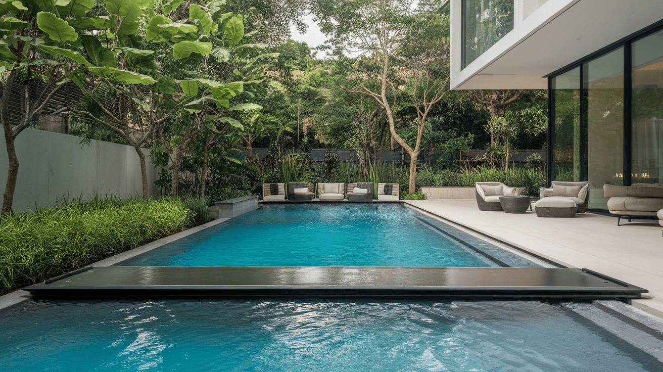 modern pool design featuring hidden cover system