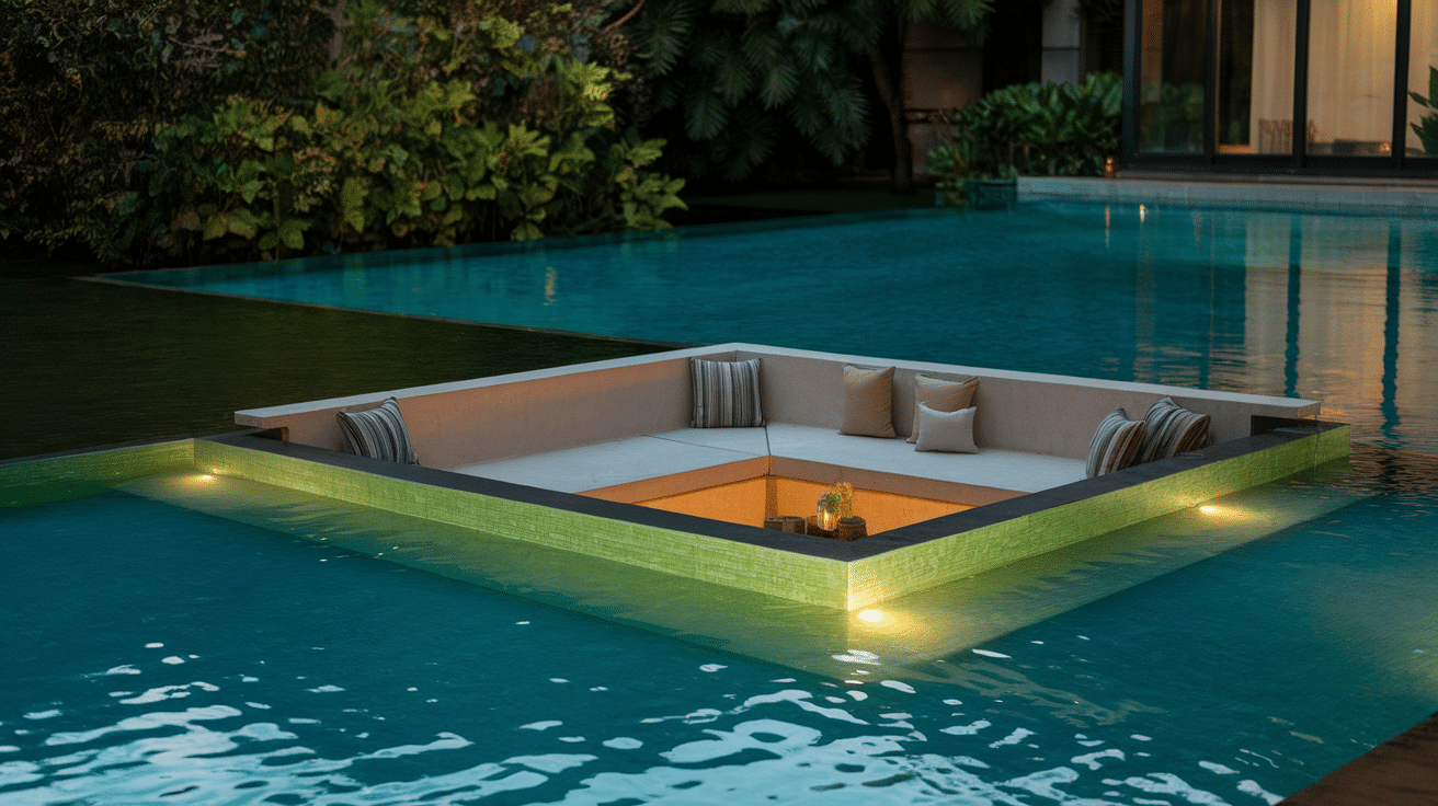 modern pool design featuring sunken lounge area