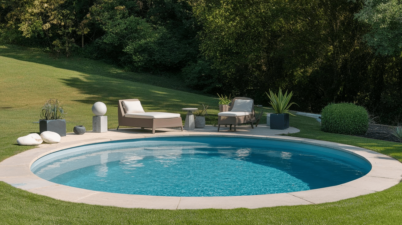 modern pool design in circular or oval shape