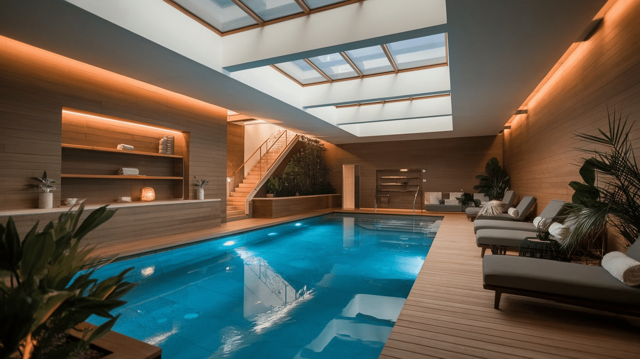 modern pool design in cozy indoor spa setting