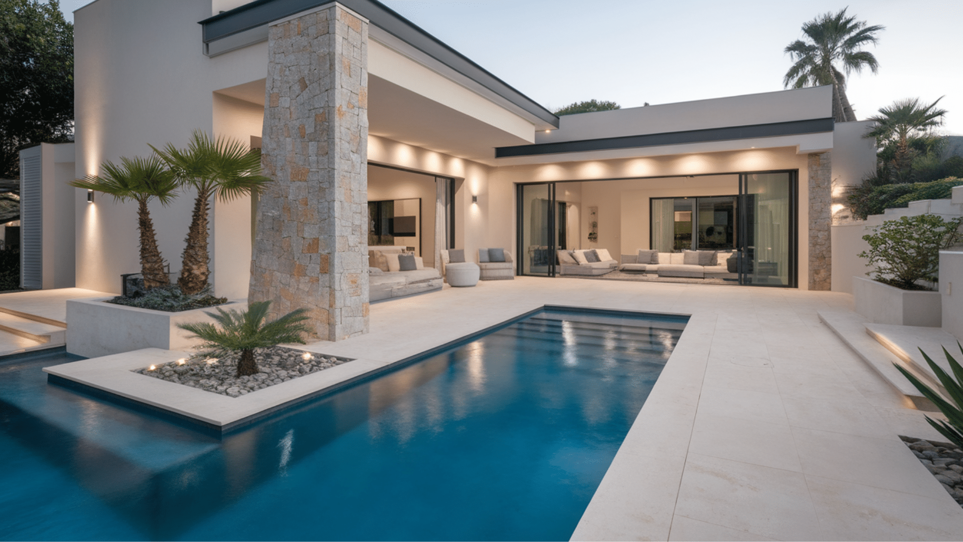 modern pool design in functional L-shaped format