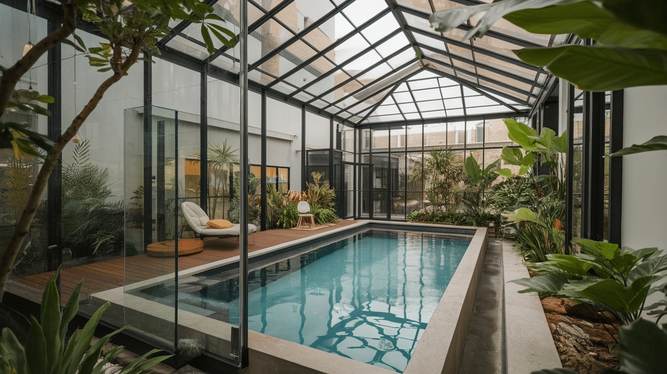 modern pool design inside indoor atrium space