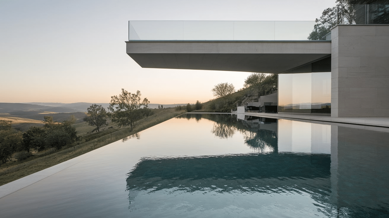 modern pool design with cantilevered floating structure