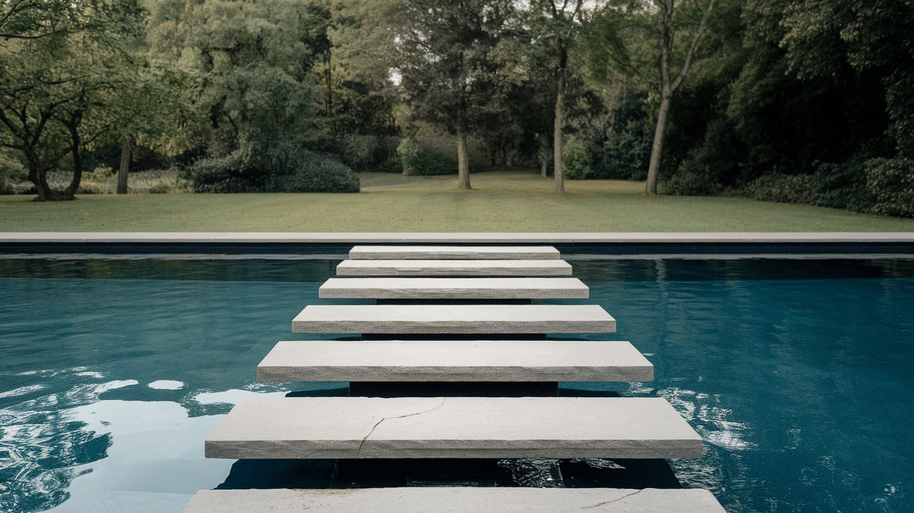 modern pool design with creative floating step feature