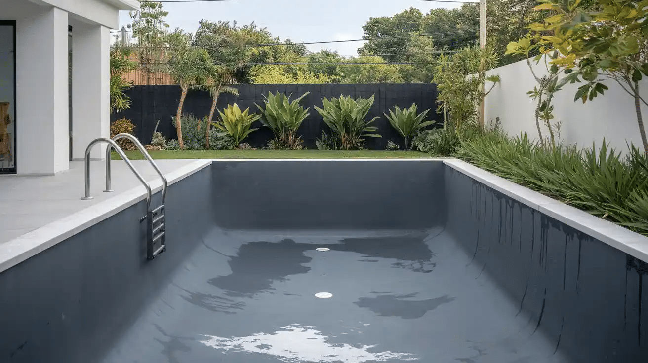 modern pool design with dark black bottom surface