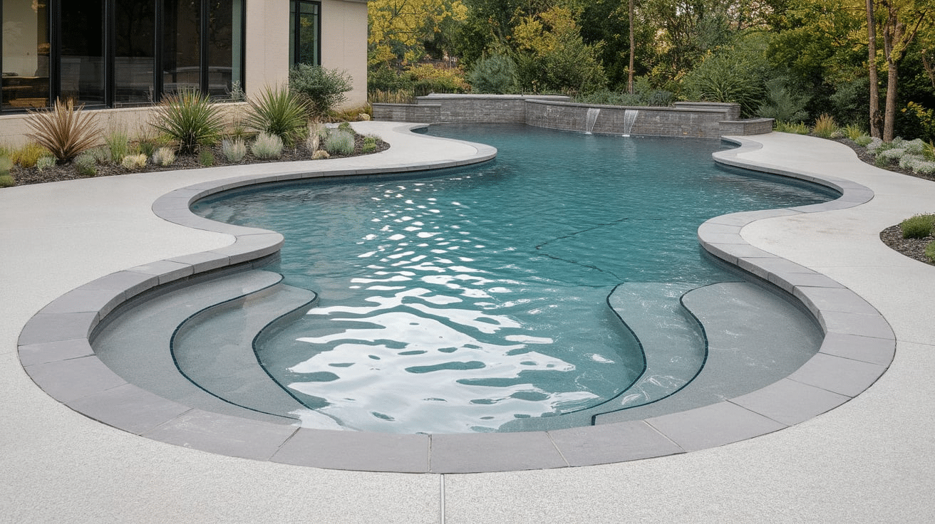 modern pool design with freeform curves and natural flow