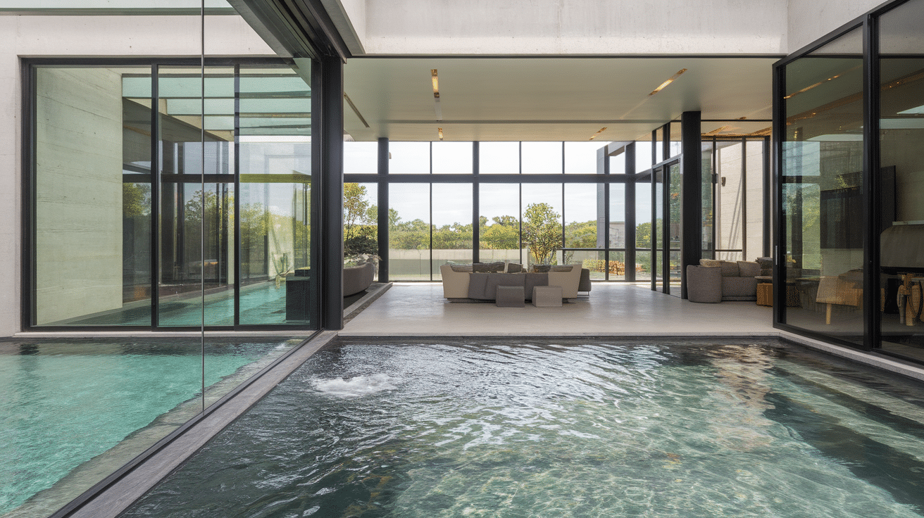 modern pool design with indoor-outdoor water layout