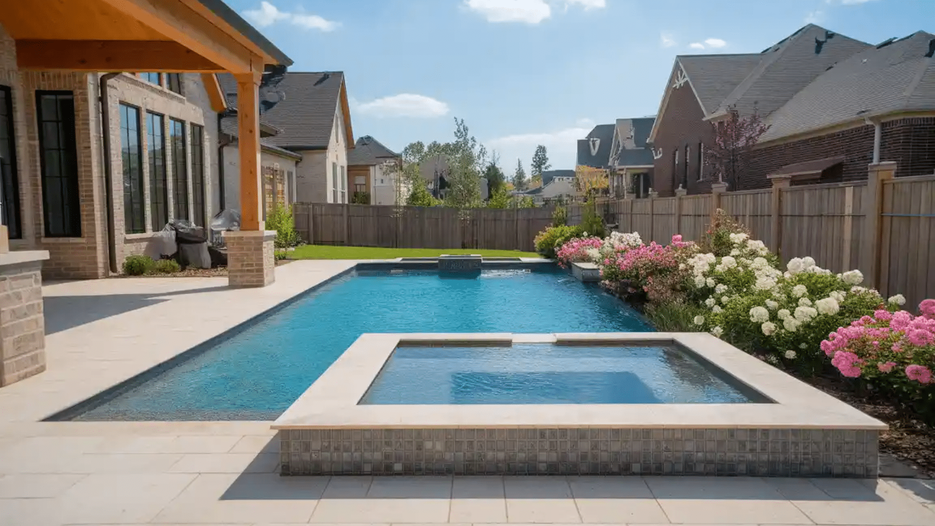 modern pool design with nighttime LED lighting effects