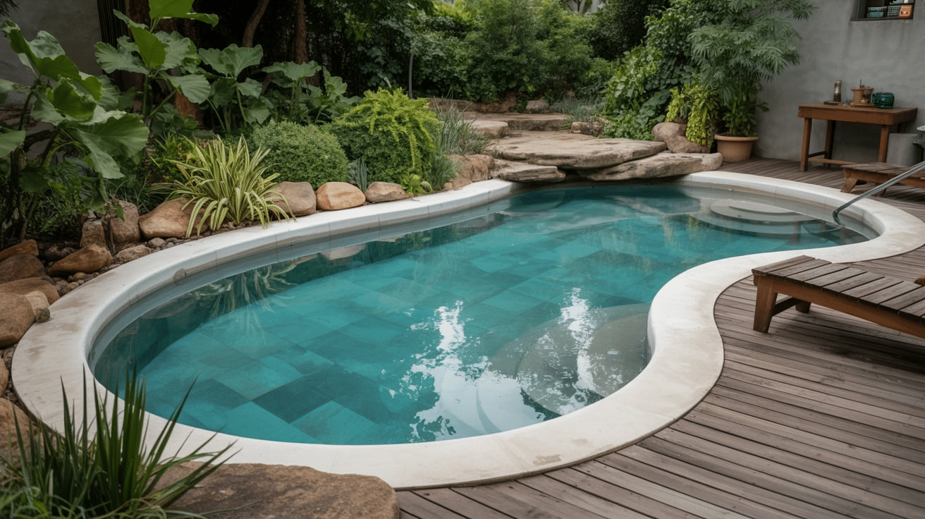 modern pool design with natural style and greenery