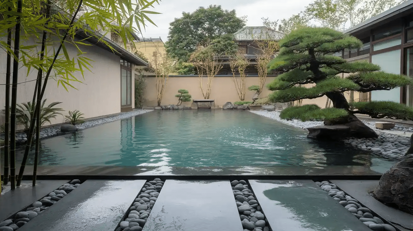 modern pool design with peaceful Zen garden inspiration