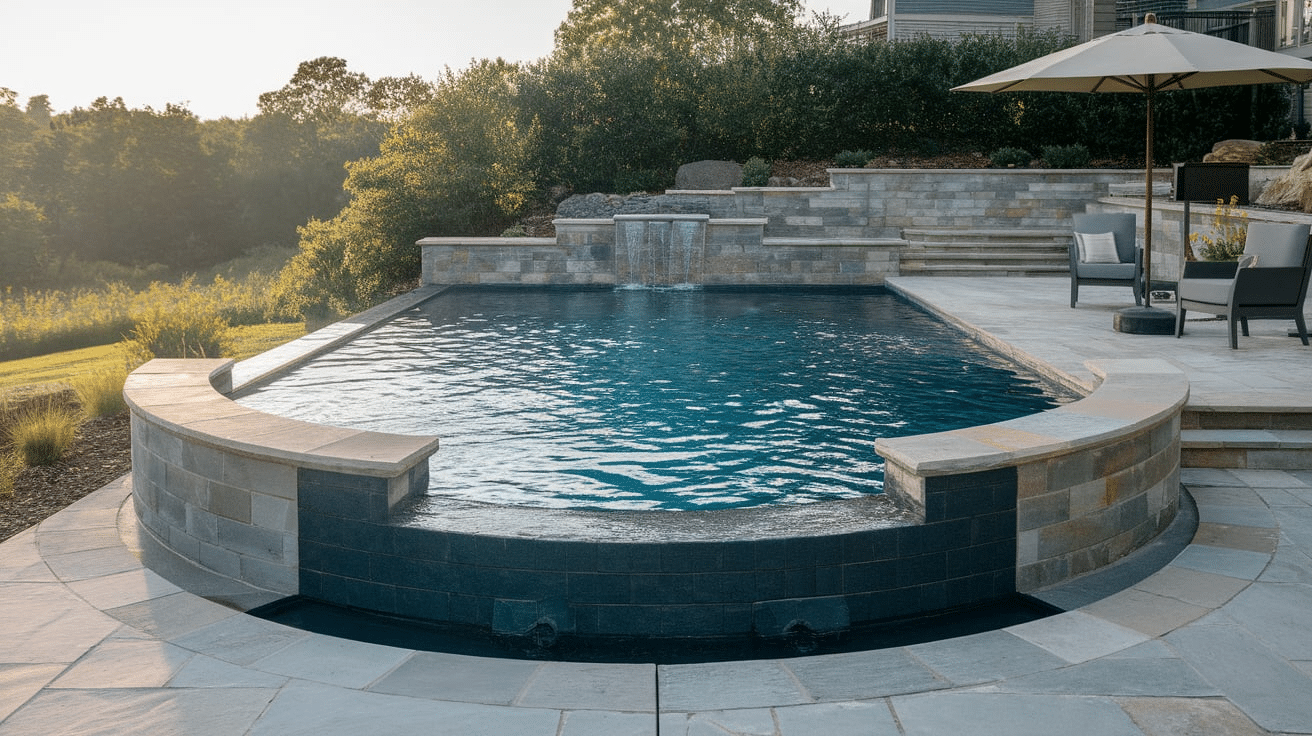 modern pool design with semi-inground construction