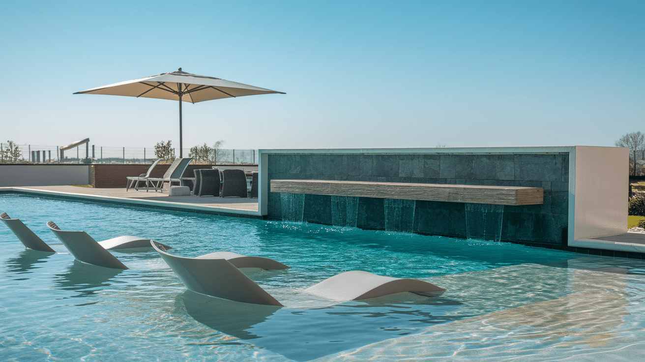 modern pool design with shallow Baja shelf for lounging