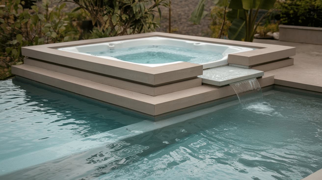 modern pool design with stacked spa-over-pool look