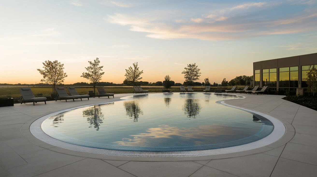 modern pool design with updated kidney-shaped layout