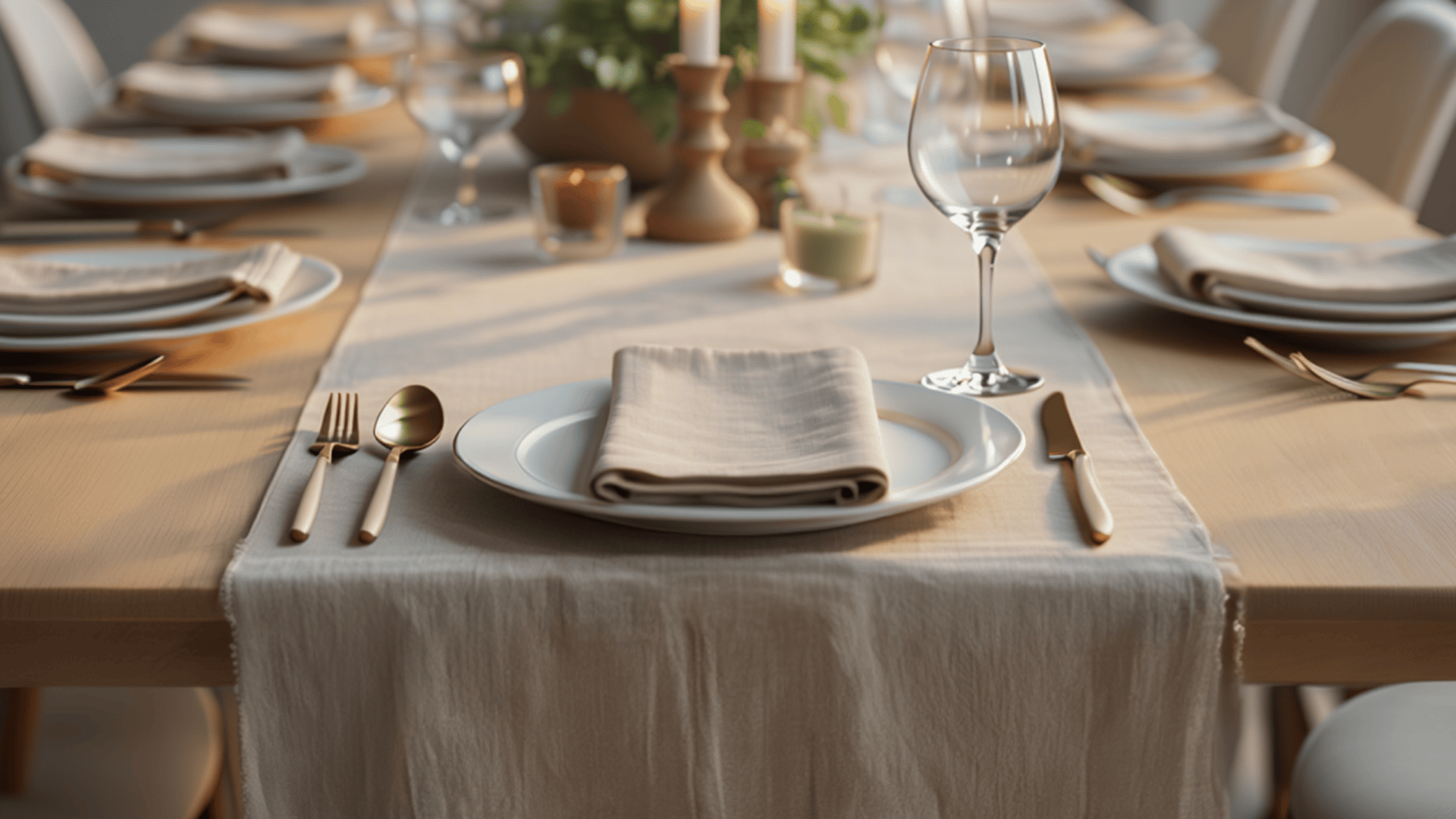 neutral linen layers modern thanksgiving table decor