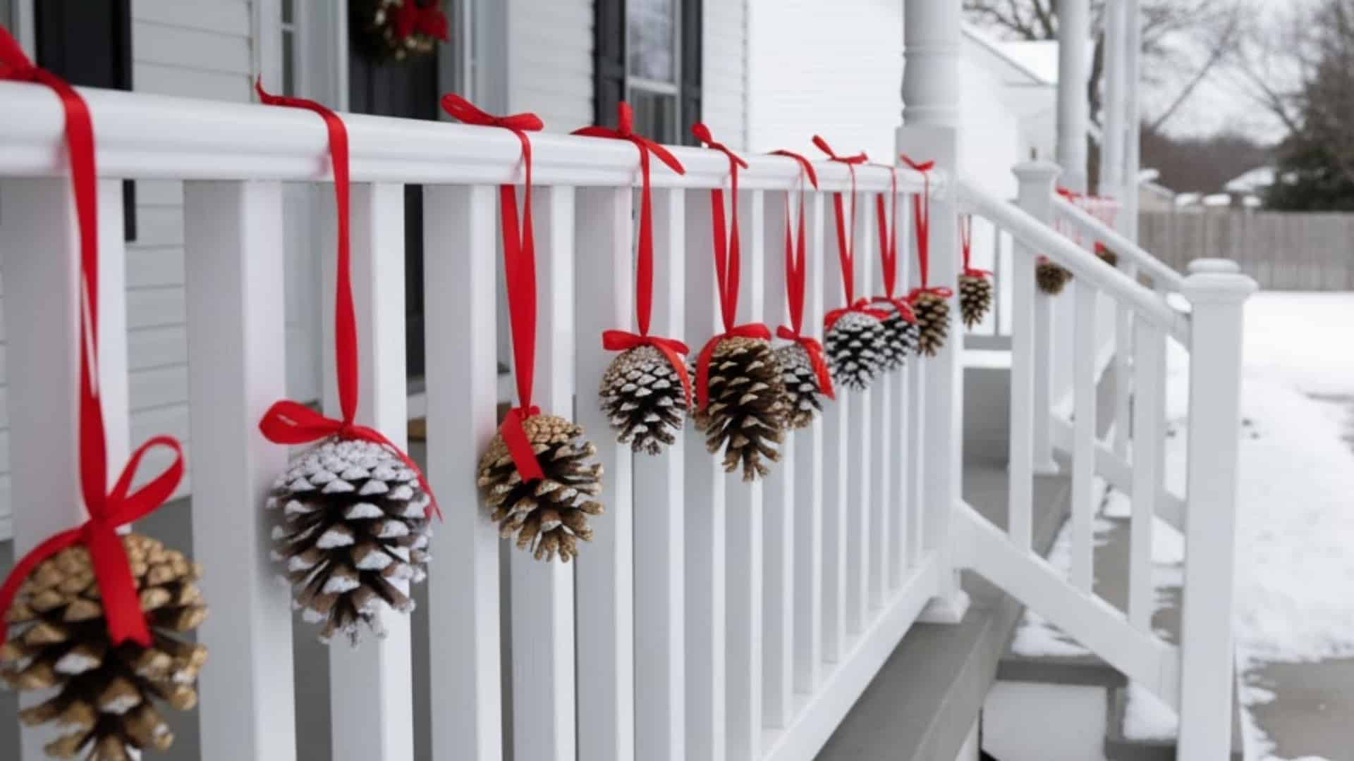 painted pinecones ribbons